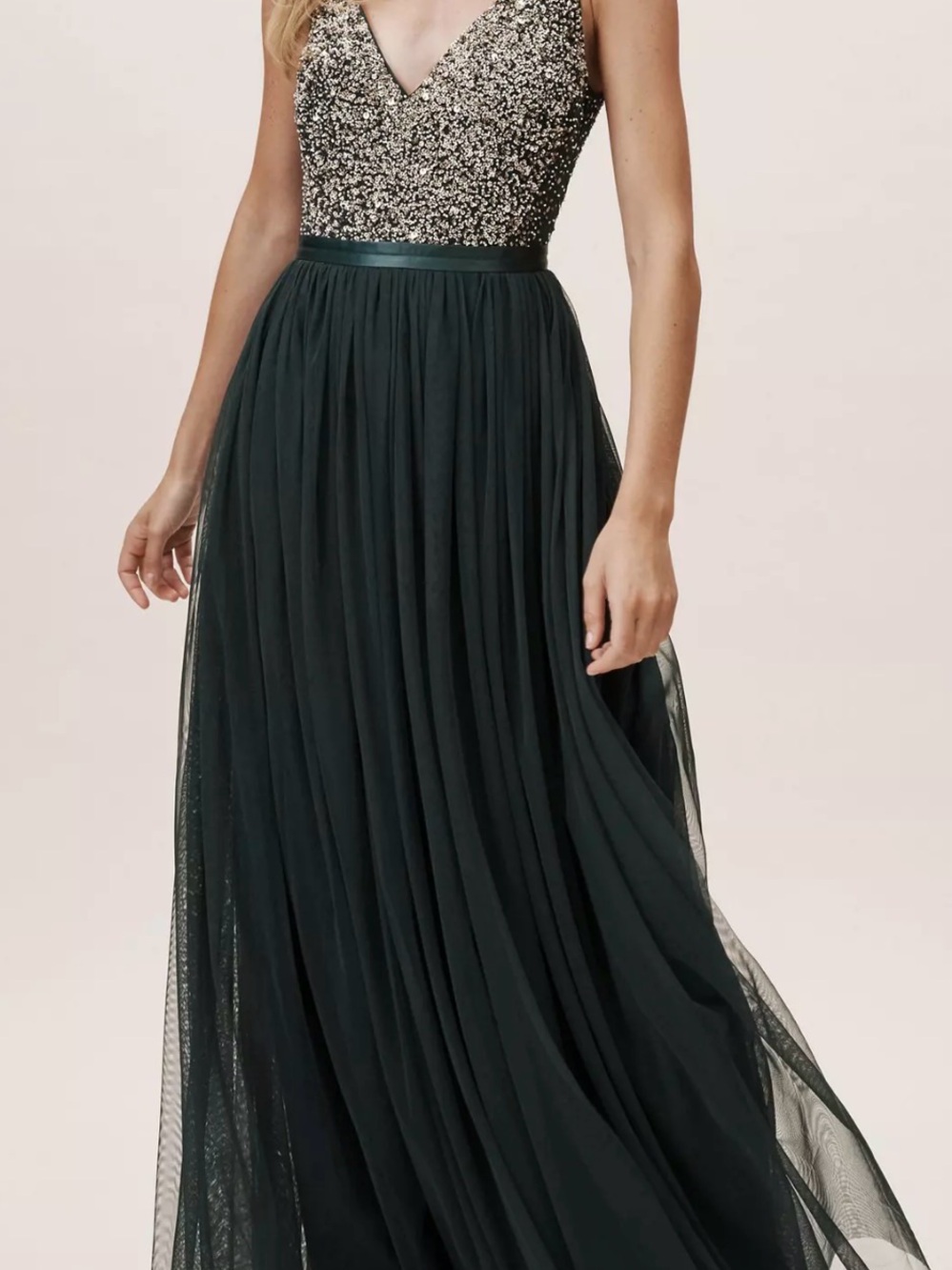 BHLDN x Anthropologie Navy Avery Gown Beaded Sequin Bodice Women’s Size 10